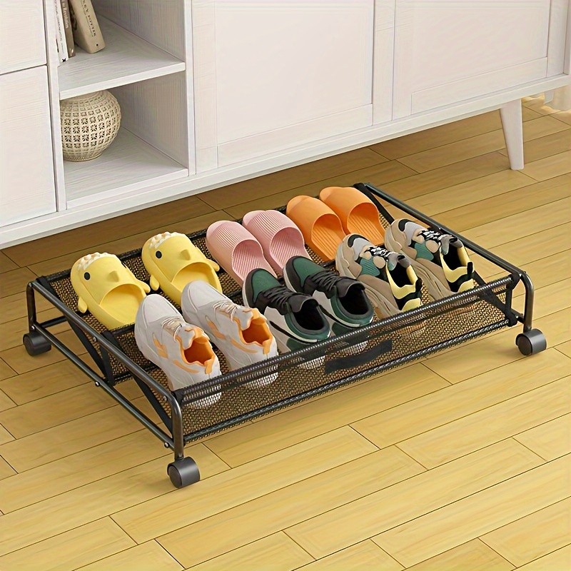 

1pc Adjustable Under-bed Shoe Organizer With 360° Swivel Casters, Modern Metal Storage Rack, Space Saving Solution For Home Organization