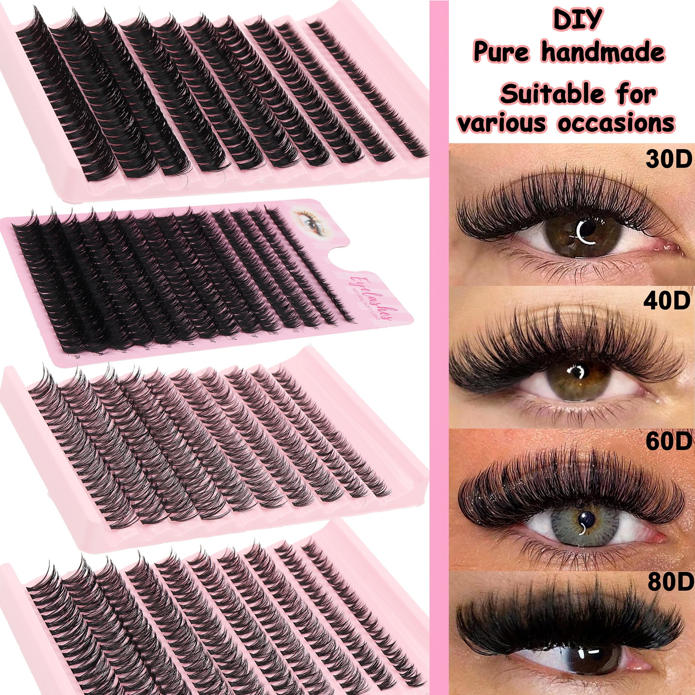 

Luxury Mixed Cluster False Eyelash Extensions - 0.05mm Thick Dd , Reusable, Thick & Lashes For Beginners, Party & , Knot-free, 30d/40d/60d/80d Options