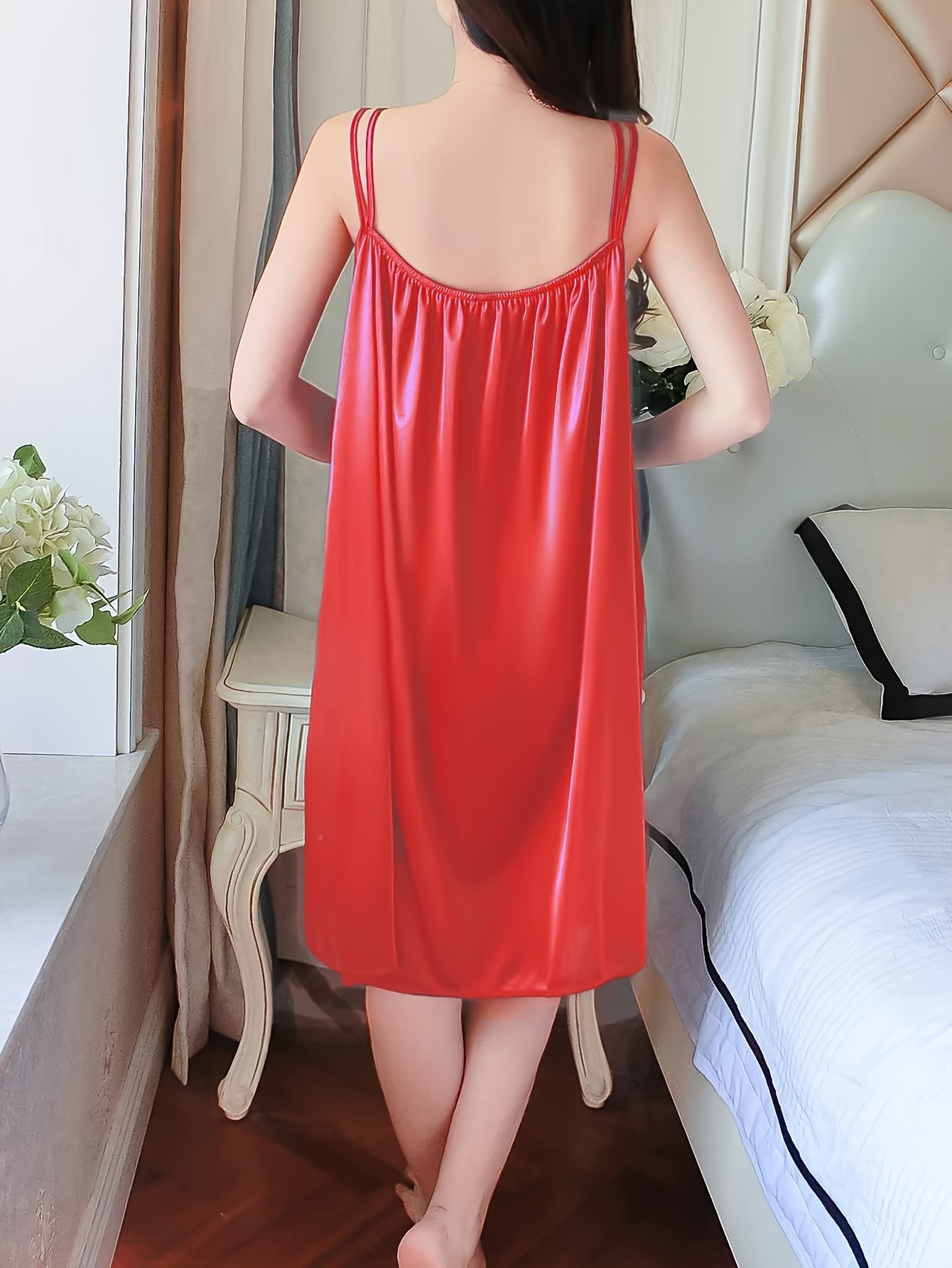 womens lace camisole nightgown solid color satin lace - Temu
