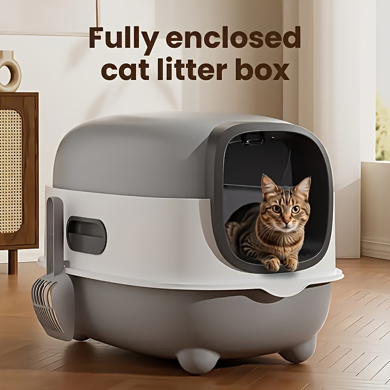 TEMU A Spacious Litter Box For Cats Completely Covered, Prevents , Convenient To Store And Set Up, Can Cat Litter, Comes With A Scoop, And Is Easy To Clean - Ideal For Small To Medium Cats