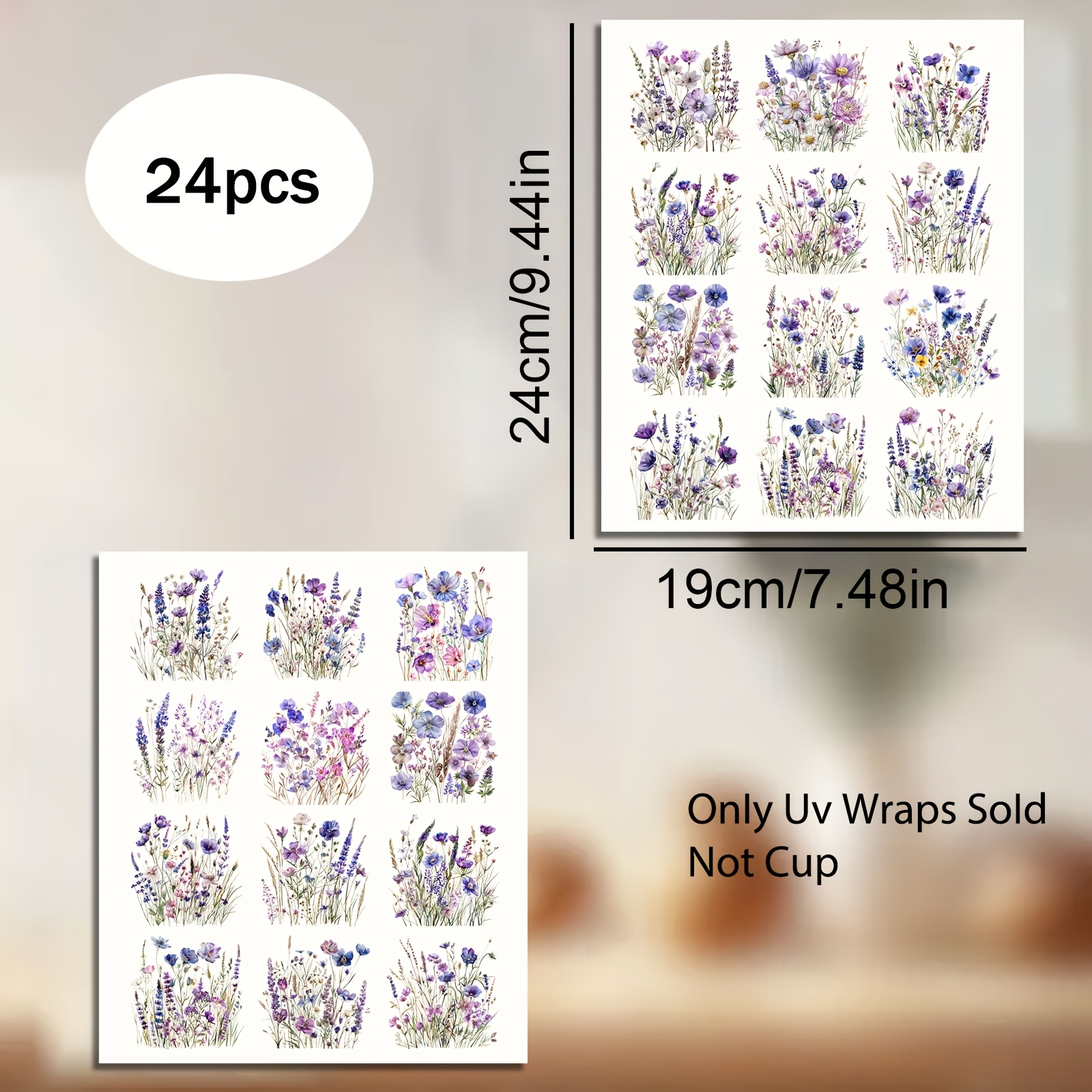 TEMU A Set Of 24 Purple Flower Pattern Transfer Stickers, Including Lavender And Purple Flower Designs. Pvc Material, Glossy, Rectangular, Suitable