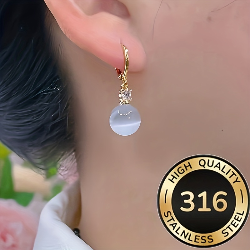 2pcs Elegant Cat's Eye Stone Earrings, Crafted from 316 Stainless Steel for Skin-friendly, Hypoallergenic Wear. Plated with 18k Golden, Perfect for Summer Wear, Valentine's Day Gifts, Parties, Beach Vacations, and as an Ideal Holiday Present