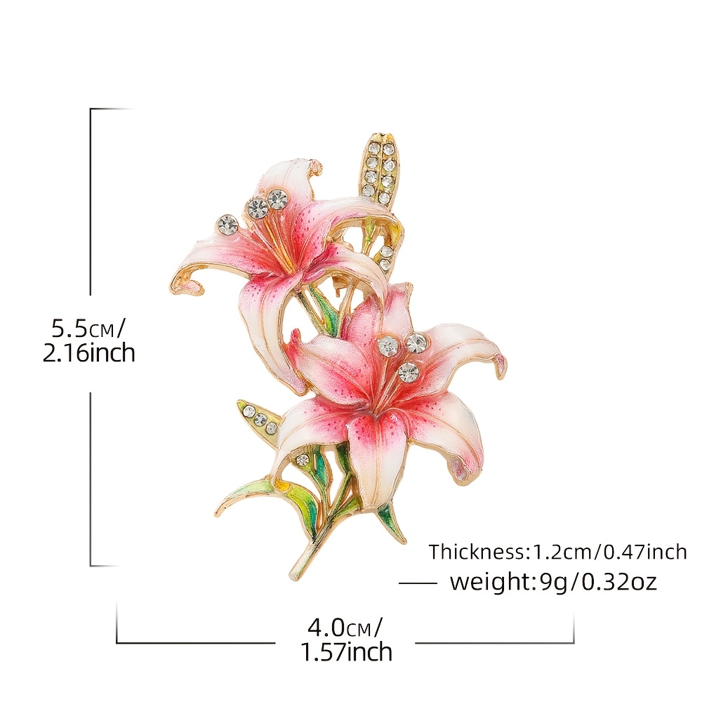 TEMU 1pc Solevdo Enamel Rhinestone Brooch Novelty Double Lily Flower Pin For Men And Women, Vintage Floral Lilies Lapel Pin, Elegant Plant Jewelry,