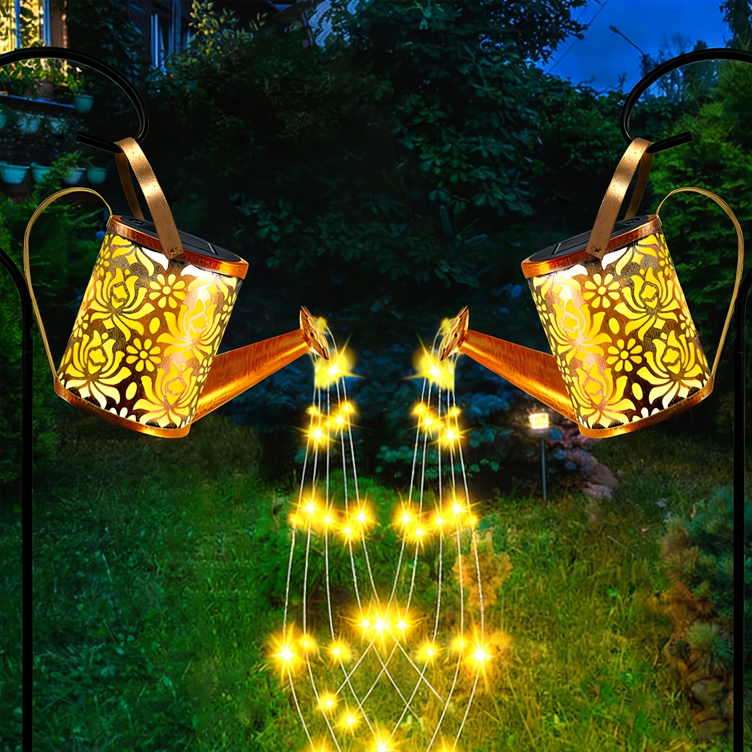 E-shop 2er-Pack Solar-Gießkannenlichter, Solar-Smart-Licht-Ornamente, Feen-Gießkannen-Lichterkette, Solar-Hängependelleuchten, Wasserfalllichter,
