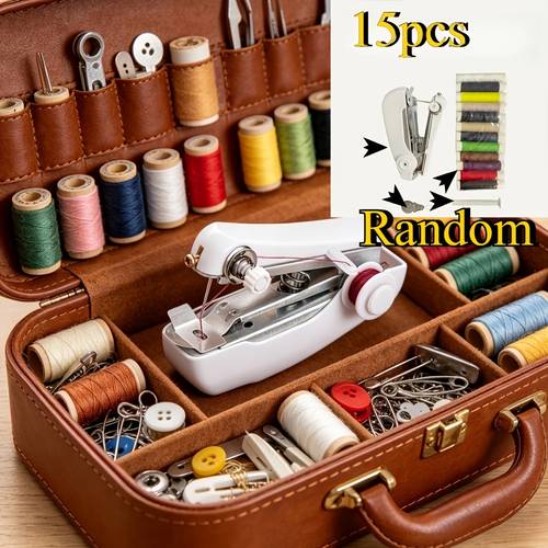 new for 2026 a must have portable mini sewing machine for the home no electricity required this kit 1 handheld mini sewing machine 12 thread spools assorted colors 1 needle threader and 1 extension rod an essential tool for home
