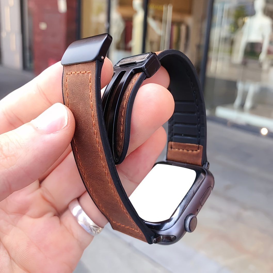 

Silicone And Leather Watch Band, Magnetic Buckle Design, Waterproof And Sweat Resistant, Stainless Steel Connection For Iwatch Ultra Series 9 8 7 Se 6 5 4 (sizes 49mm, 44mm, 45mm, 42mm, 40mm)