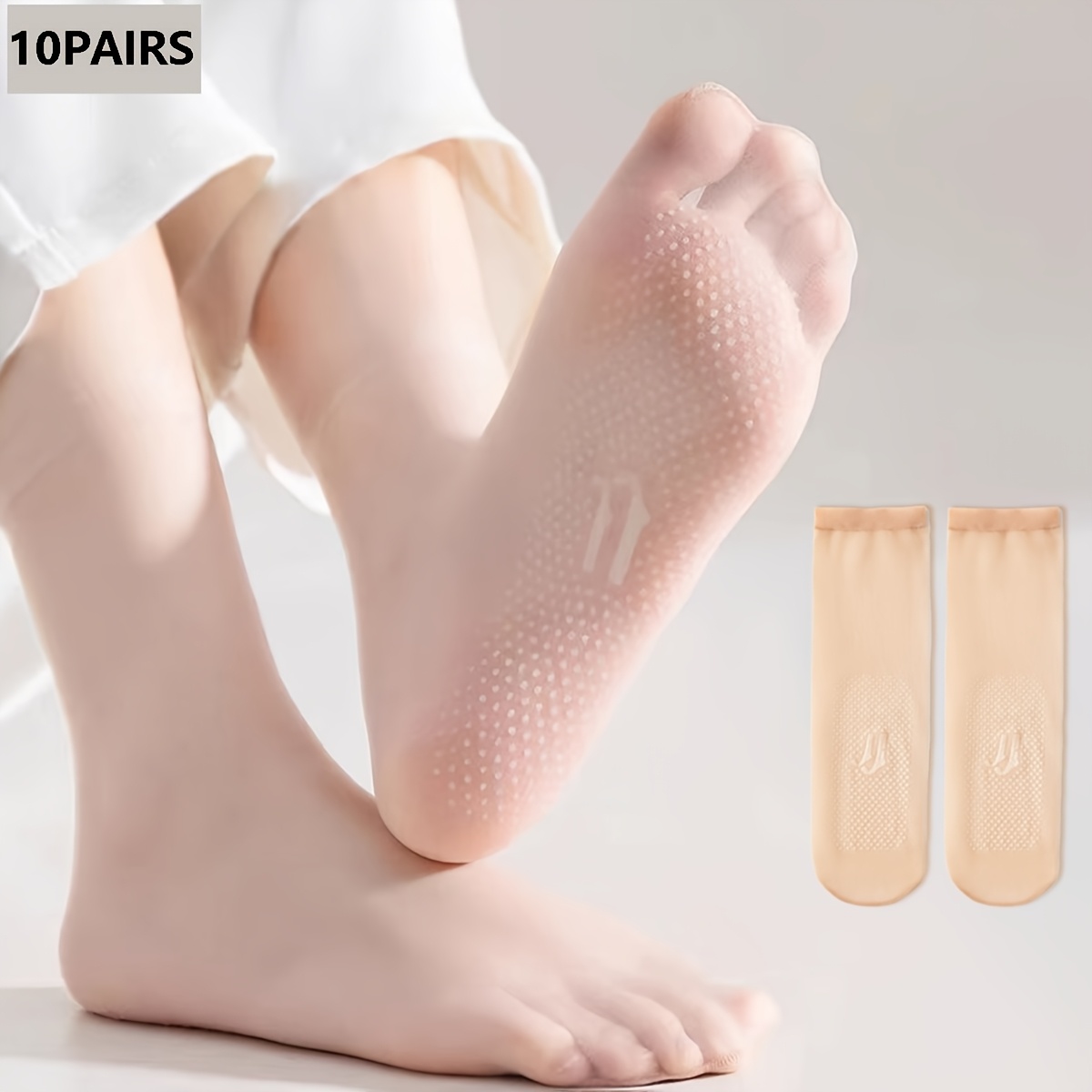 E-shop 10 Paar ultradünne, nahtlose, unsichtbare Kurzsocken, Kristall-Socken, Damen Sommer dünner Stil Anti-Laufmäntel, rutschfeste transparente