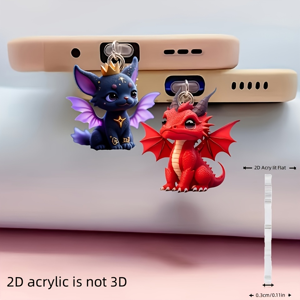 TEMU 2d Flat Romantic Fire Dragon 2pcs Set, 2d Flat Acrylic Dust Cover With Plug, Universal Phone Decorative Protective Case Suitable For