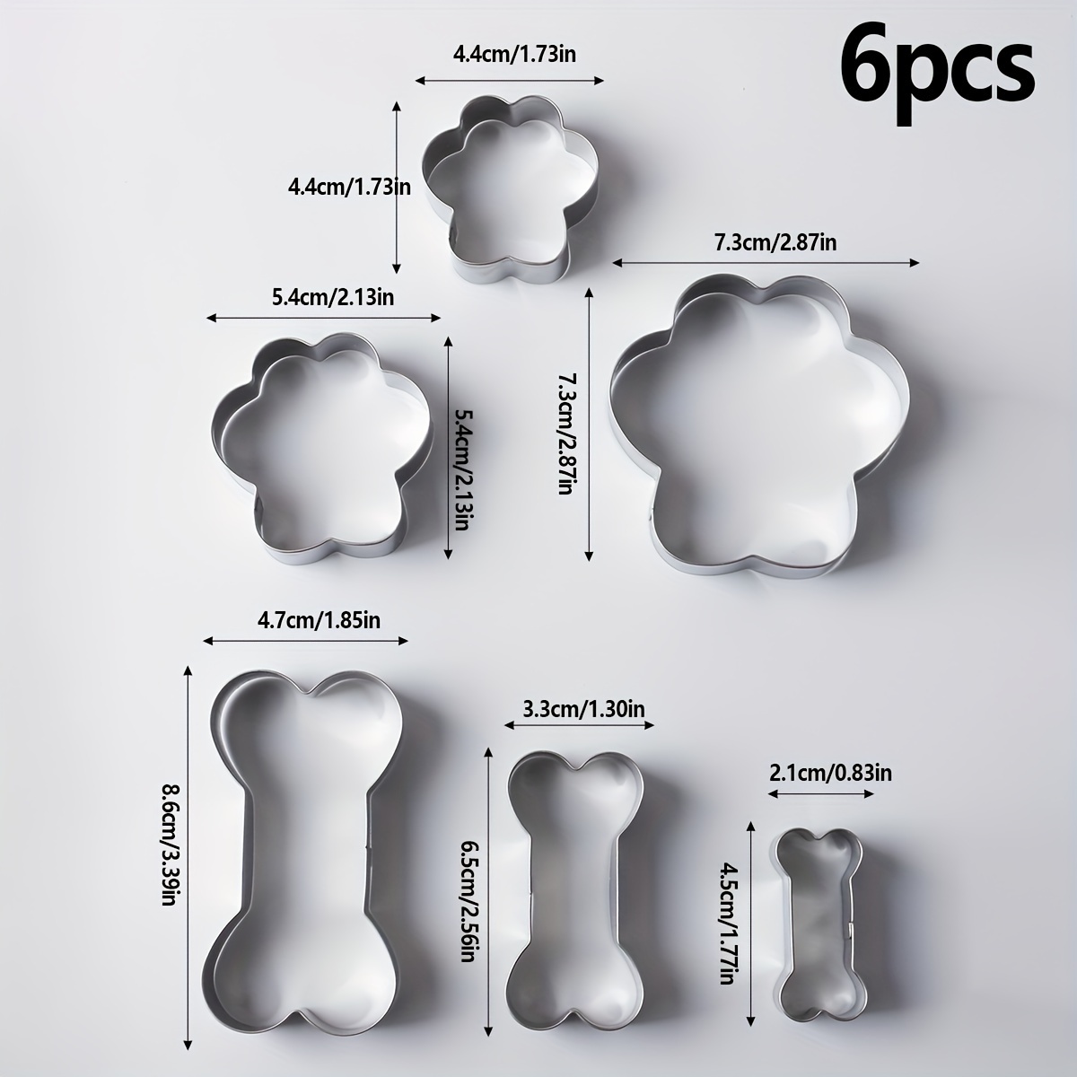 TEMU 6pcs Stainless Steel Cookie Cutters Set, Diy Cake Baking & Paw Shaped Molds, Pet Treat Cookie Cutter Tools For Home Kitchen Use