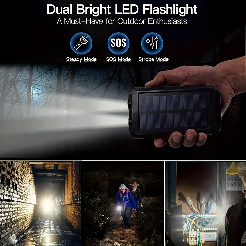 2025 super 30000mah usb portable charger solar power bank for cell phone solar mobile power portable charger for all devices long lasting travel camping led flashlight compass and hiking for festival details 2