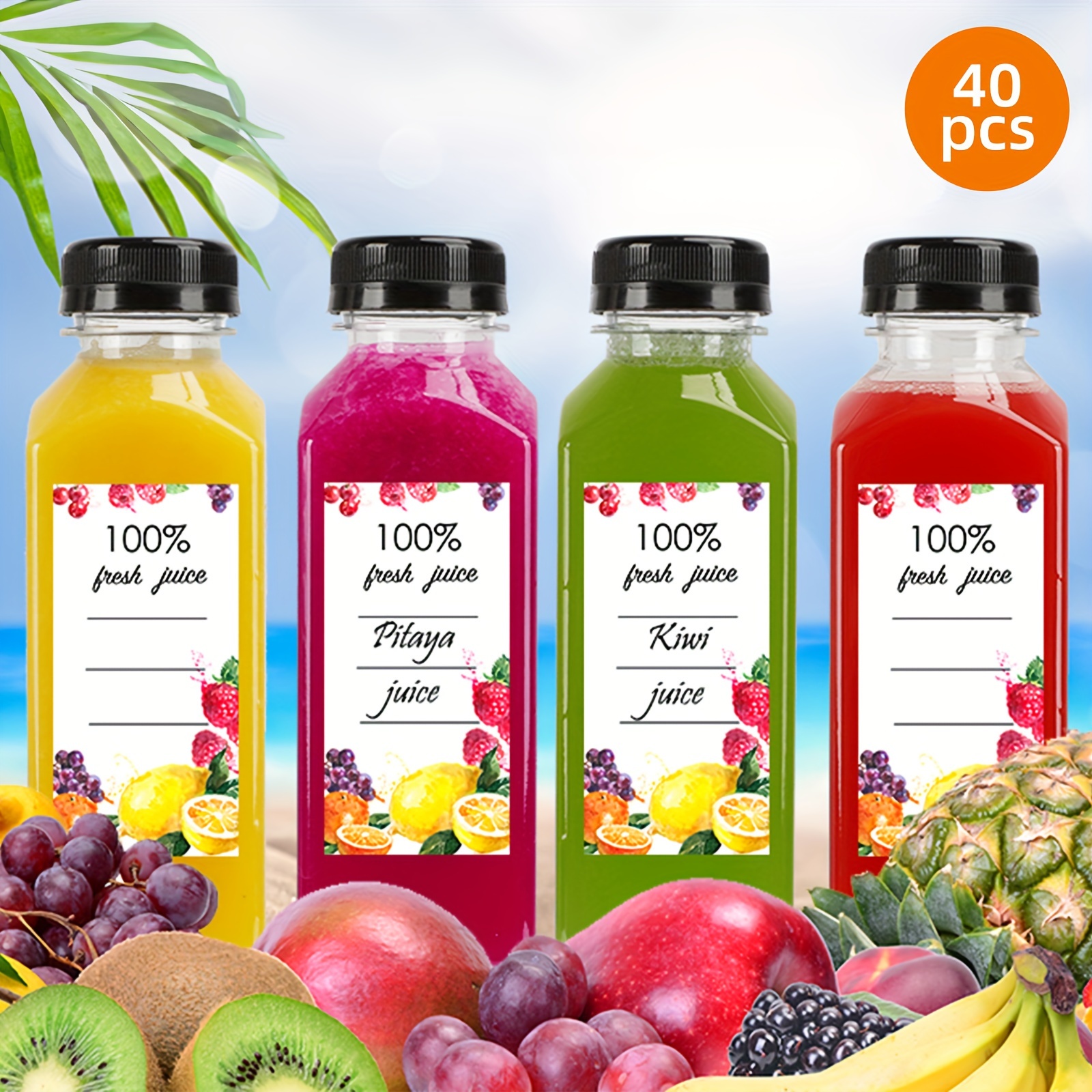 TEMU Tomnk 100pcs 16oz/ 40pcs 12oz Plastic Bottles With Caps, Juice Bottles, Juice Bottles With Caps With Black Caps Juice Bottles , Funnel And Brush