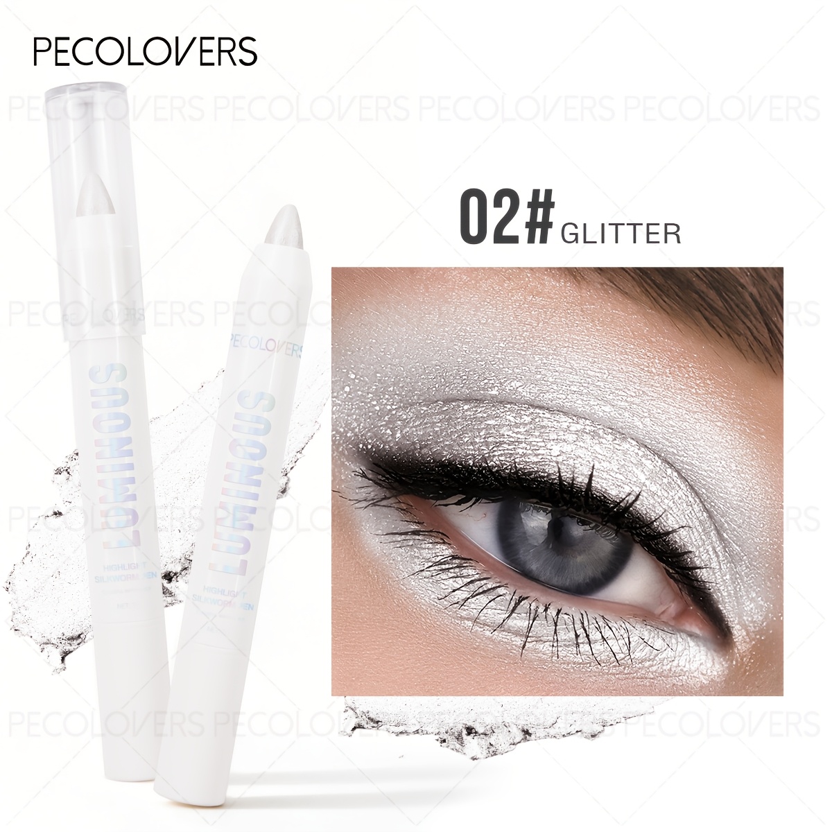 Image of 1pc Fine Shimmer Eye Highlighter Pen, Long-lasting Non-caking Shiny Eyeshadow Stick, Creamy Texture Gillter, Under Eye Nose Puff , Lying Brightening