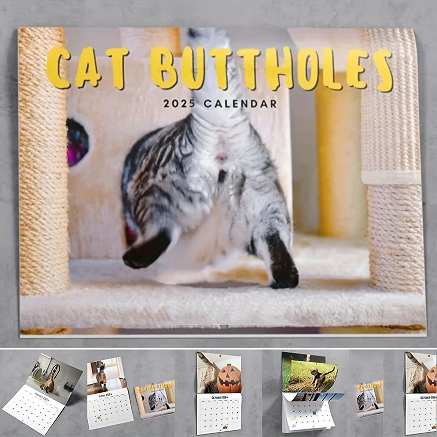 

2025 Cat Buttholes Calendar, Funny Wall Art, 12-month Desk Planner, Paper, English, Ideal Gift For Cat Lovers, Office Supplies