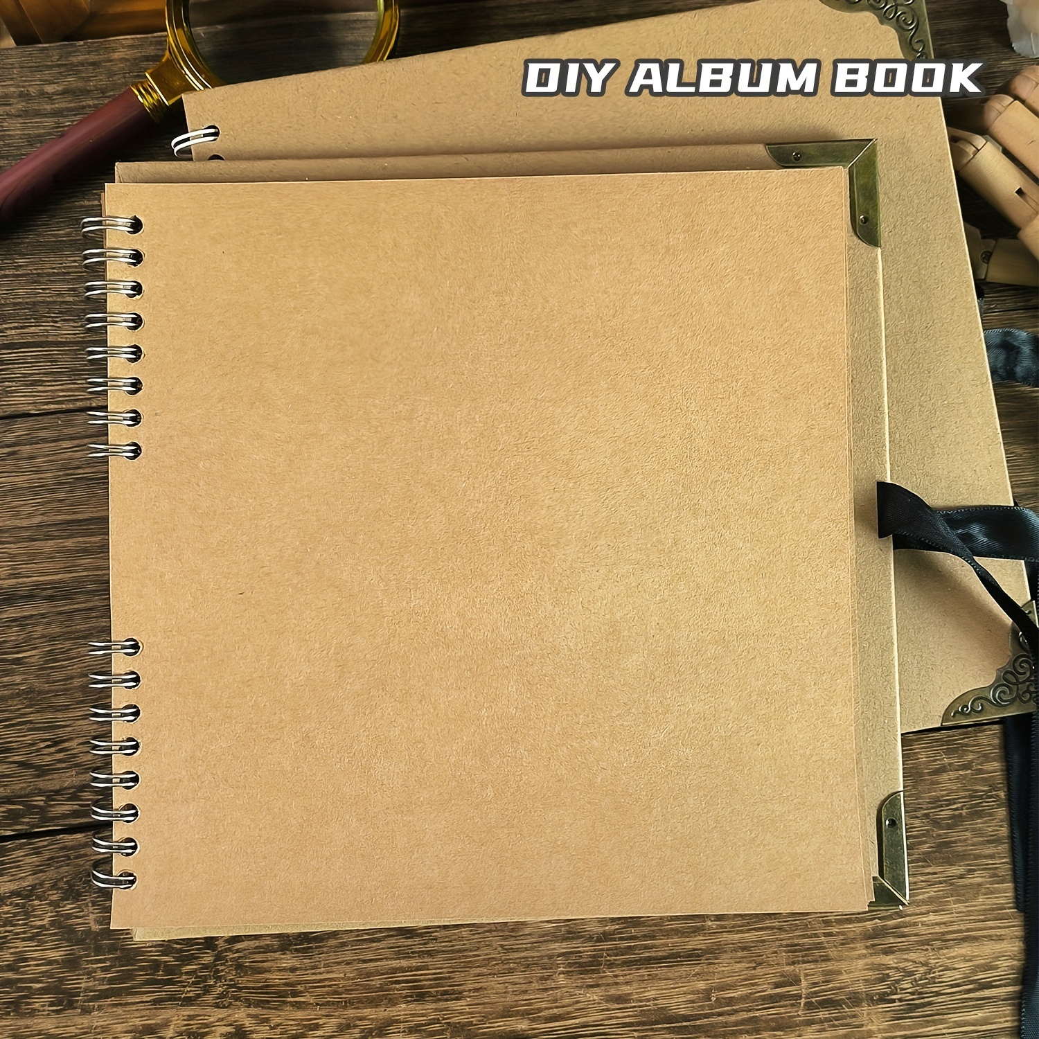 

30-sheet Paper Diy Album Book - Vintage Style Plain Notepads For Scrapbooking & Photo Storage, Creative Journal Sticker Album, , Double-coil Bound With Protective Corners And Stylish Strap, For 14+