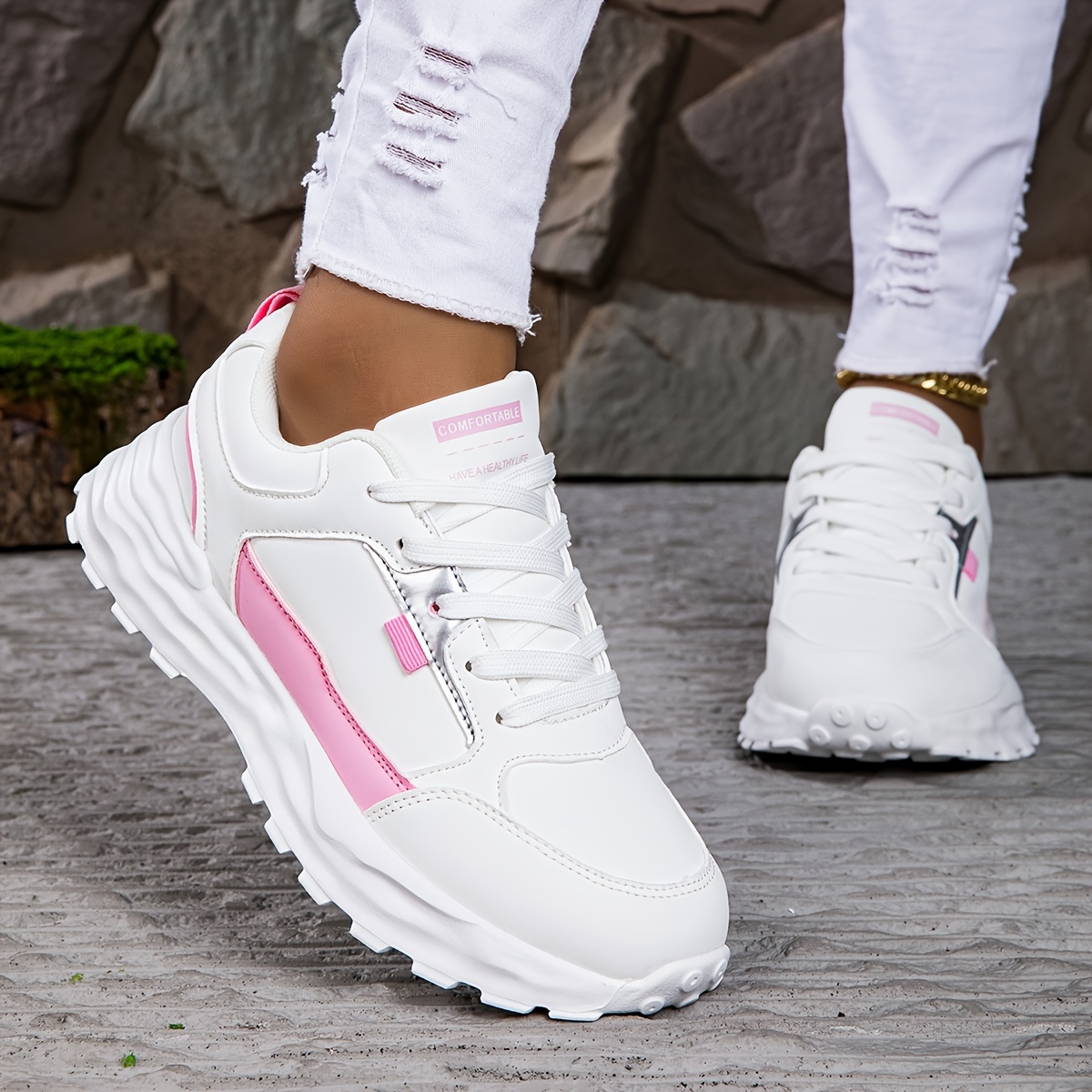 Image of Women's Sneakers Fashion Easy Dad Shoes Lace-up Breathable Comfortable Running Shoes Casual Thick-soled Athletic Shoes Shoes Sneakers