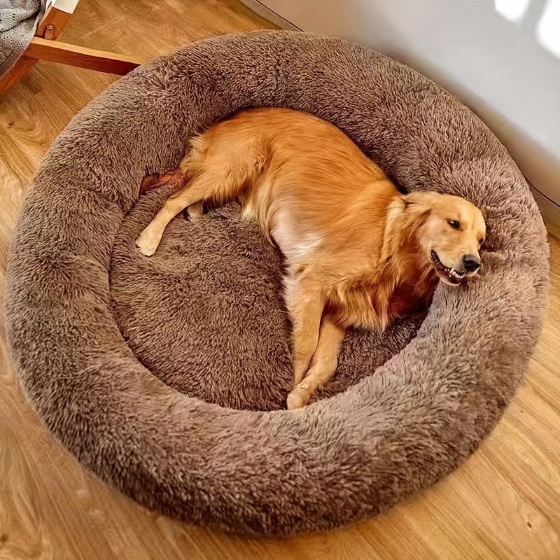 

1pc Long Plush Dog Bed, Large Pet Round Bed, Ped Calming Sleeping Nest, Pet Bed Sofa Cushion Christmas Gift