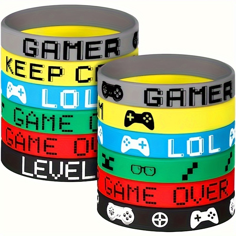 

12pcs Mixed Color Bracelet, Fashionable Console & Letter Graphic Silicone Wristband, Small Gifts For Game Players Lovers