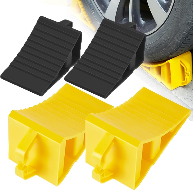 

2pcs Wheel For Rv Trailer Non Slip Heavy Duty Yellow Camper Wheel With Handle For Easy Removal Polypropylene Wheel Stoppers For Cars Campers Trucks Rvs