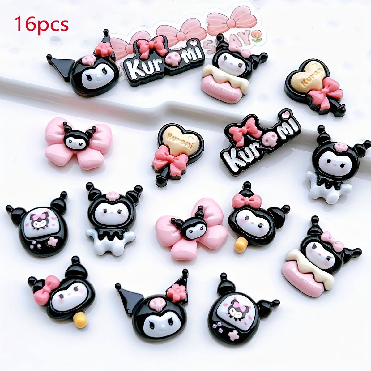 Image of 16pcs Kuromi Mobile Phone Decoration Set, Resin Additions, Suitable For Handmade Shoes, Mobile Phone Cases, Hair Additions, Water Bottles And Other Decorative Additions, Without Battery