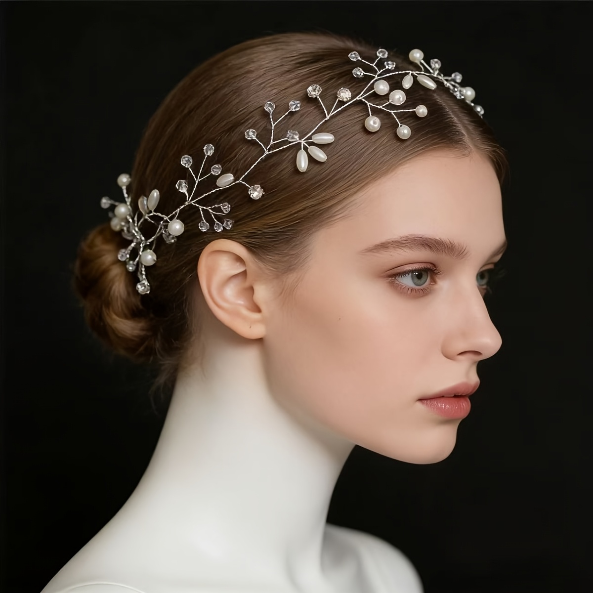 1 elegant   braided hair vine 35 cm long flexible long hair accessory strip hairstyle additions suitable for brides wedding hair additions decorated with imitation pearls and rhinestones extra long flexible headband