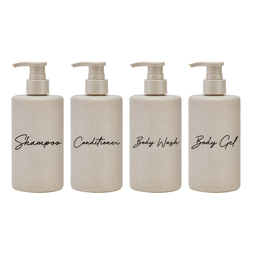 E-shop 4er-Set 300ml/10,14oz Shampoo- Conditioner-Spenderflaschen aus Weizenstroh mit Klassifizierungsetiketten, für Duschgel Körperlotion in