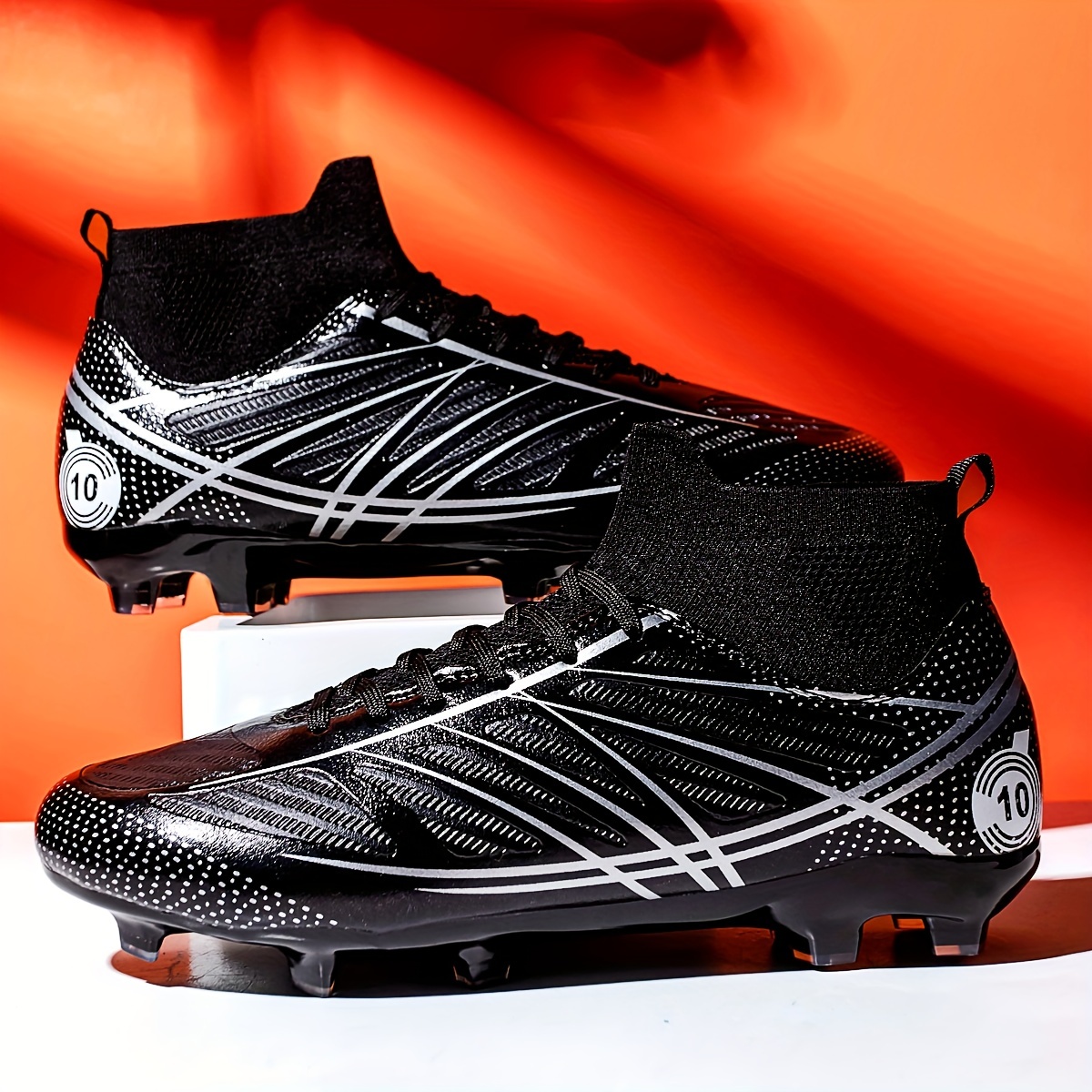 

Men's Fg Soccer Shoes, Trendy Striped Football Shoes With Collar, Durable For All Seasons Outdoor Training Competition