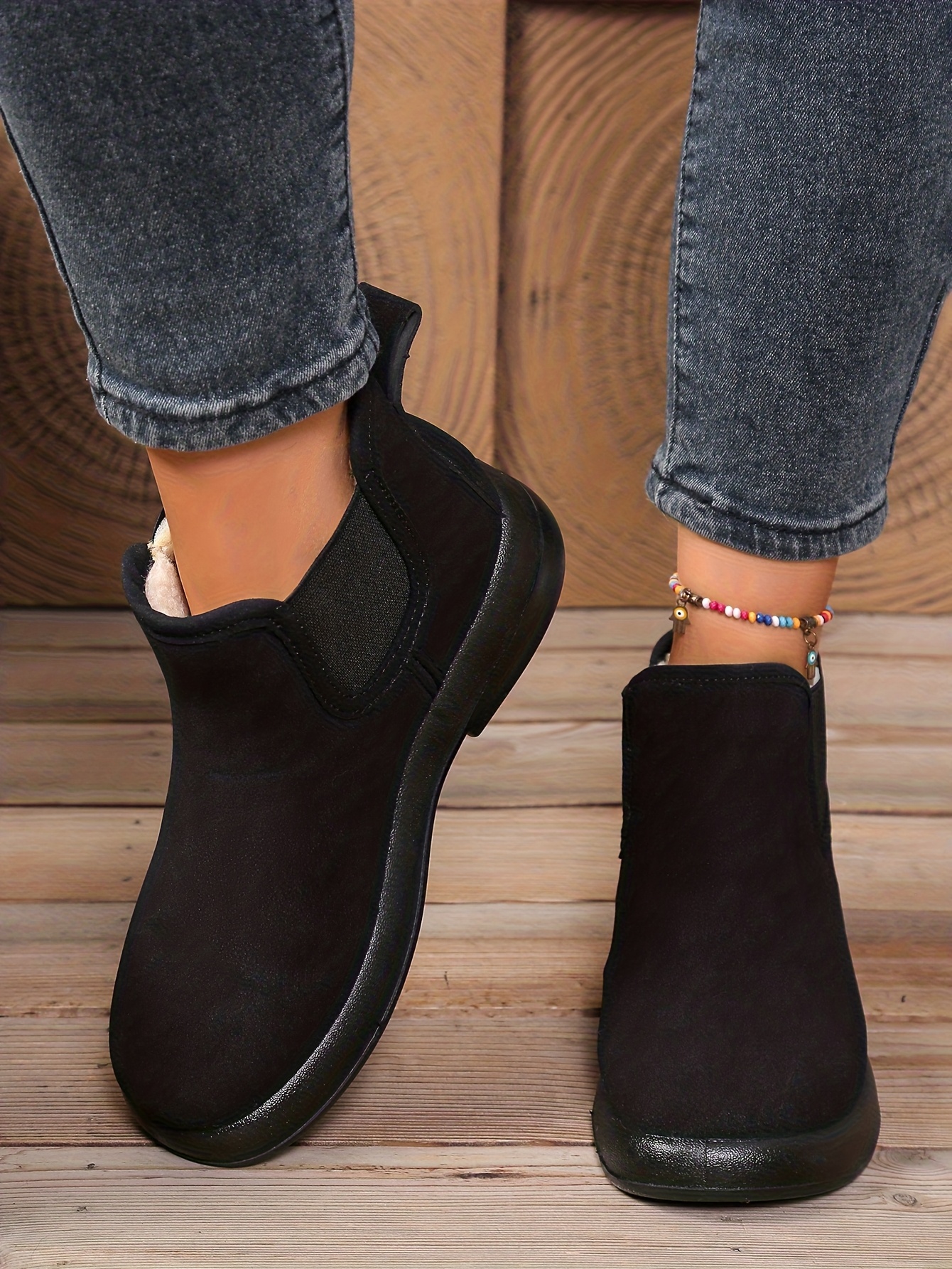 womens winter boots slip on flat heel ankle boots with cushioned insole non slip eva sole cozy fleece lined cold weather shoes for moms office Product details 6