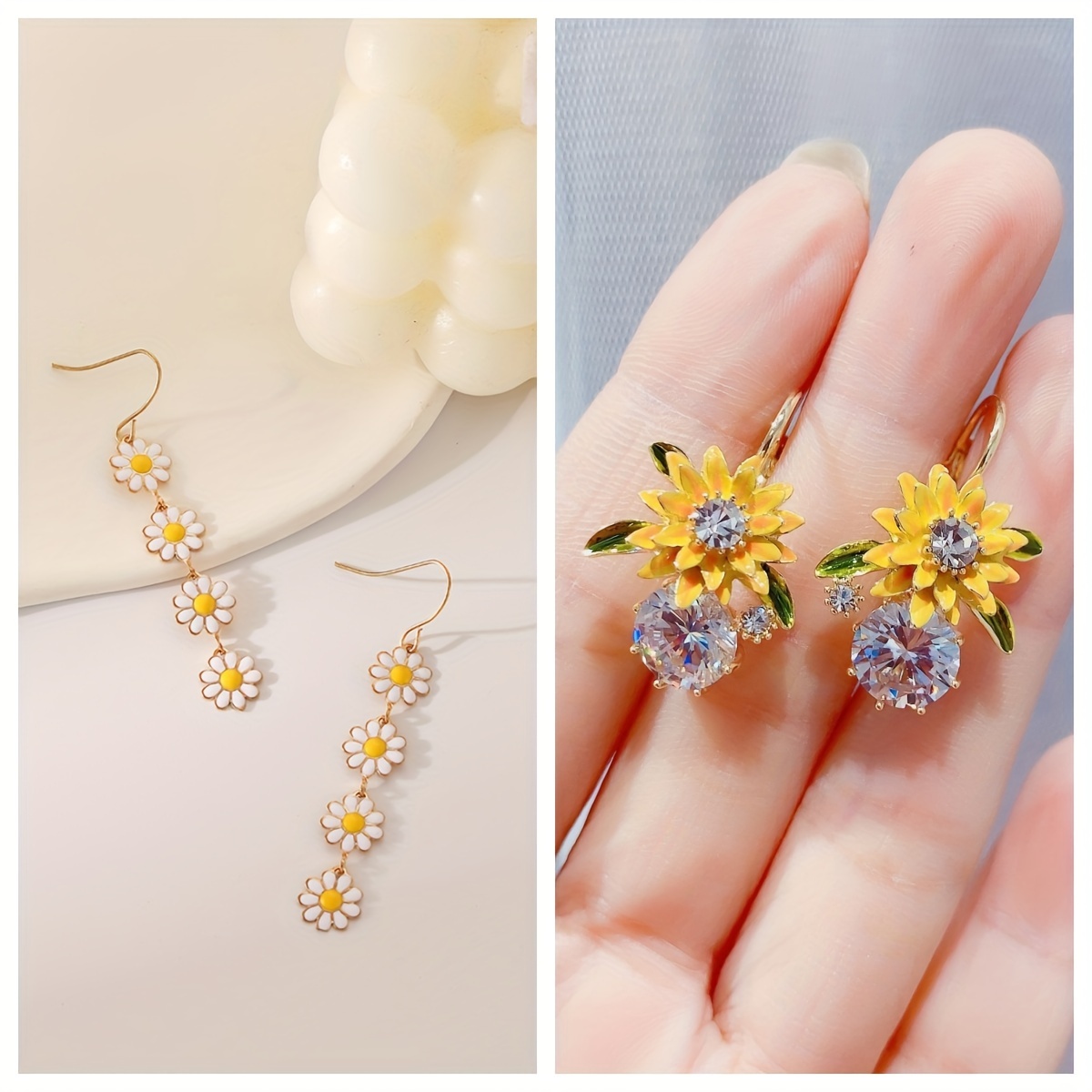 

2 Pairs Of Daisy Earrings, Colorful Oil Drop Floral Earrings, Sunflower Summer Earrings, Women And Girls Holiday Earrings