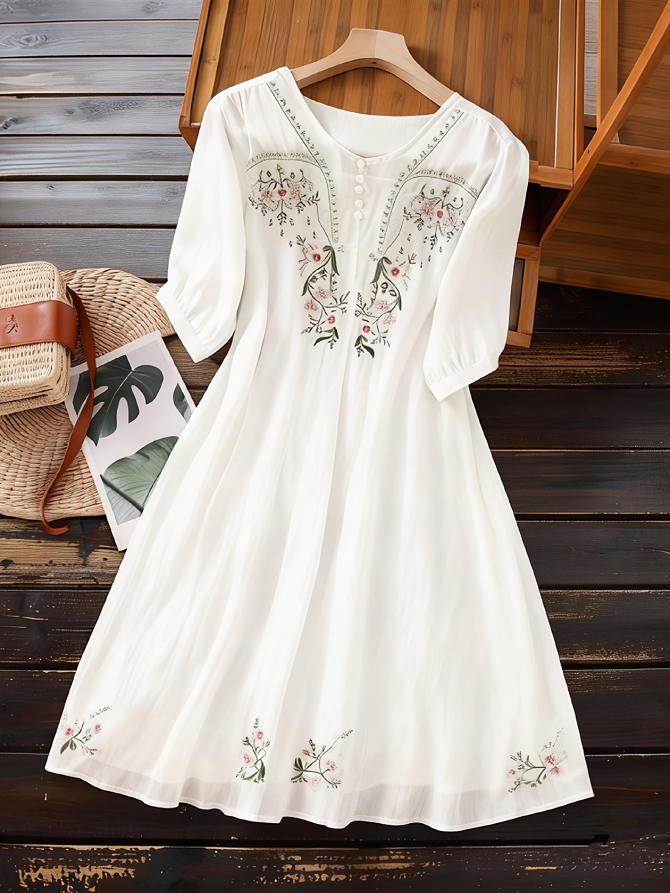 summer womens dress embroidery short sleeved long dress - Temu Austria