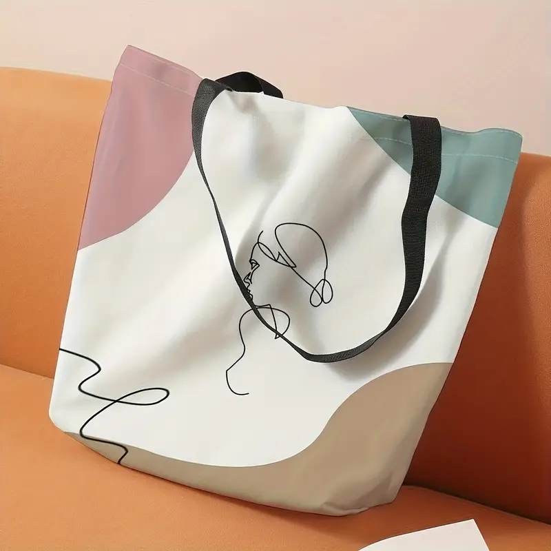 abstract line art tote bag fashionable reusable shoulder bag multipurpose canvas shopper with polyester material and diverse printing details 4