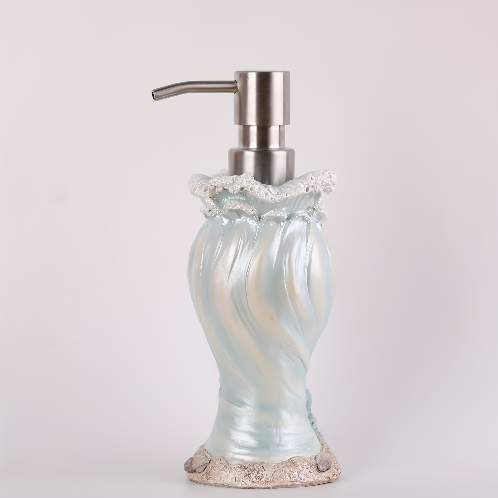 Image of A Soap Dispenser Shaped Like Ocean Waves, A Resin Lotion Pump Bottle For The Bathroom, A Refillable Hand Soap Container In A Coastal Beach Style, Suitable For Bathroom Countertop Decoration