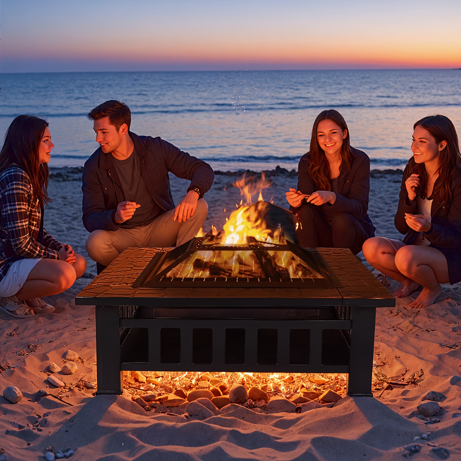 TEMU Outdoor Fire Pit, Fire Pit And Outdoor Fireplace With Spark Screen, Heater, Outdoor Patio, Garden, Camping Fire Bowl, 81 X 81 X 45cm