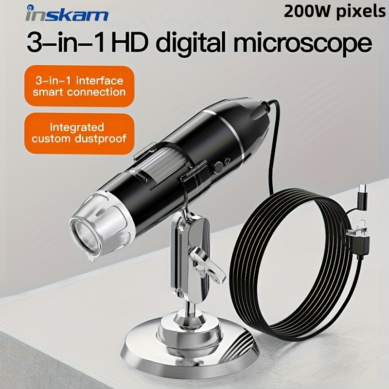 Cámara de Microscopio Digital de Píxeles 1600X 200W/30W, Aumento, 3-en-1/USB, para Observación de Insectos, Plantas, Pruebas Industriales, Detección de Placas de Circuito y Pruebas de Tejidos - Imagen 3