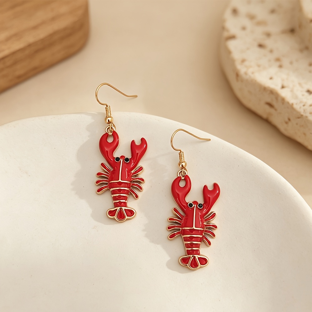 TEMU Red And White Drip Oil Earrings, Versatile Summer Beach Style Ear Accessories