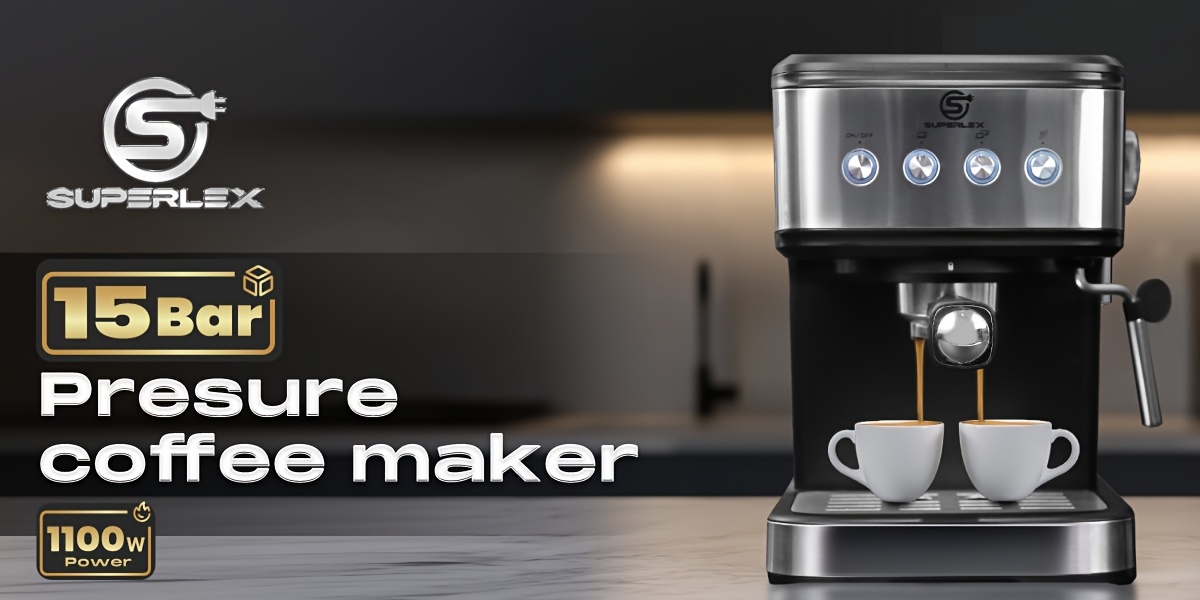 SUPERLEX 15 Bar Espresso Machine with Portafilter and High Pressure Milk Frother, 1.5L Water Tank, for Espresso, Cappuccino and Latte, with Aluminium Kettle, Overheating and Overpressure Protection