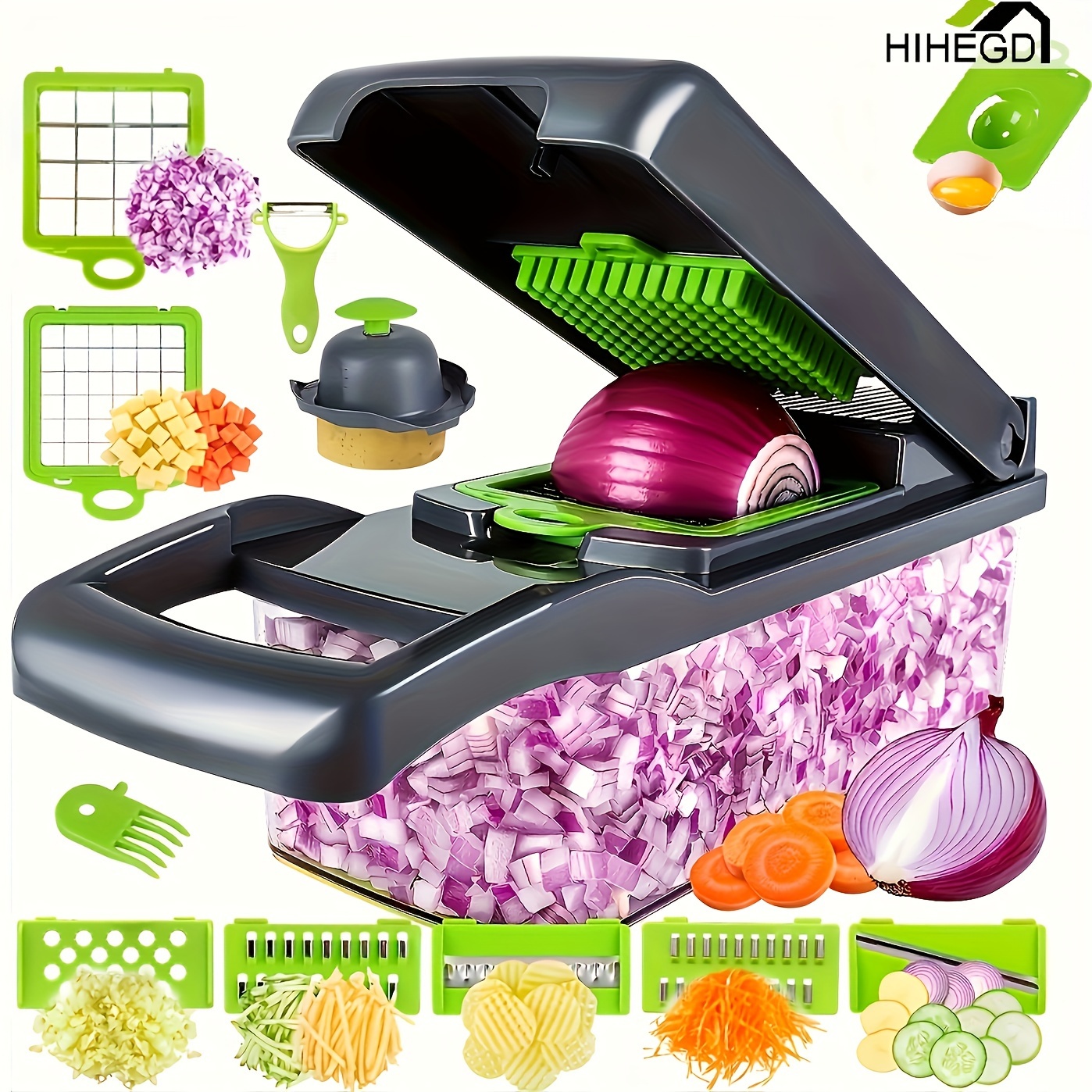 

Vegetable Onion Chopper, Kitchen 16 In 1 Food Chopper 8 Blades Cutter With Container