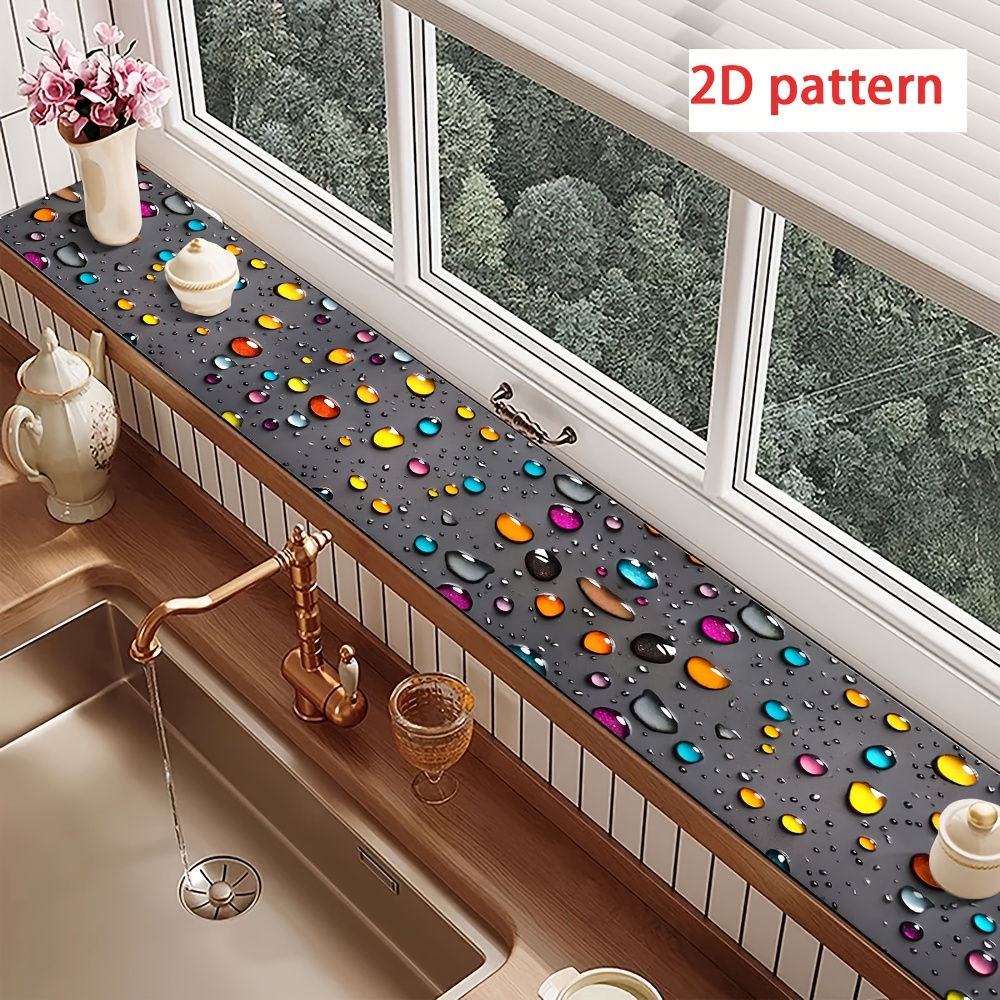 TEMU 1pc Diatomite Drying Mat, Kitchen Narrow Windowsill Decorative Protective Pad, 2d Flat Colorful Design Countertop Mat, Non-slip, Easy To Clean,