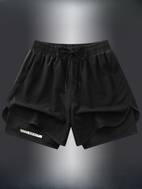 2ks pánske športové šortky | rýchloschnúci polyester & elastan | priedušné, ľahké | nastaviteľný pás so šnúrkou | geometrický | viacfarebné čierne & sivé | ideálne na telocvičňu & bežné nosenie | prateľné v práčke