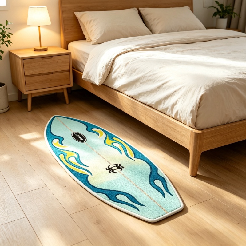 TEMU Luxury Plush Carpet Suitable For Bathroom & Living Room - Thick Pile Faux Blue/ Surfboard Rug, Machine Washable Non-slip Floor Mat With Soft
