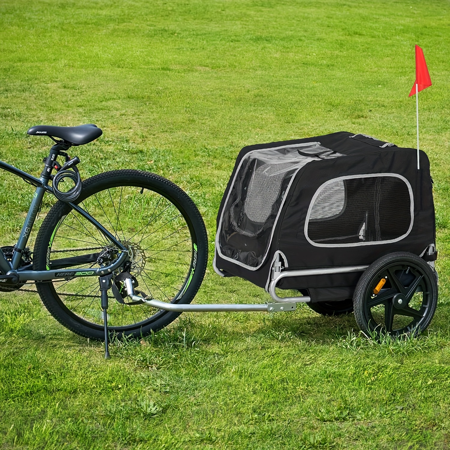   dog bike trailer portable pet trailer wagon cart travel carrier attachment dogs cart with back entrance storage bag black