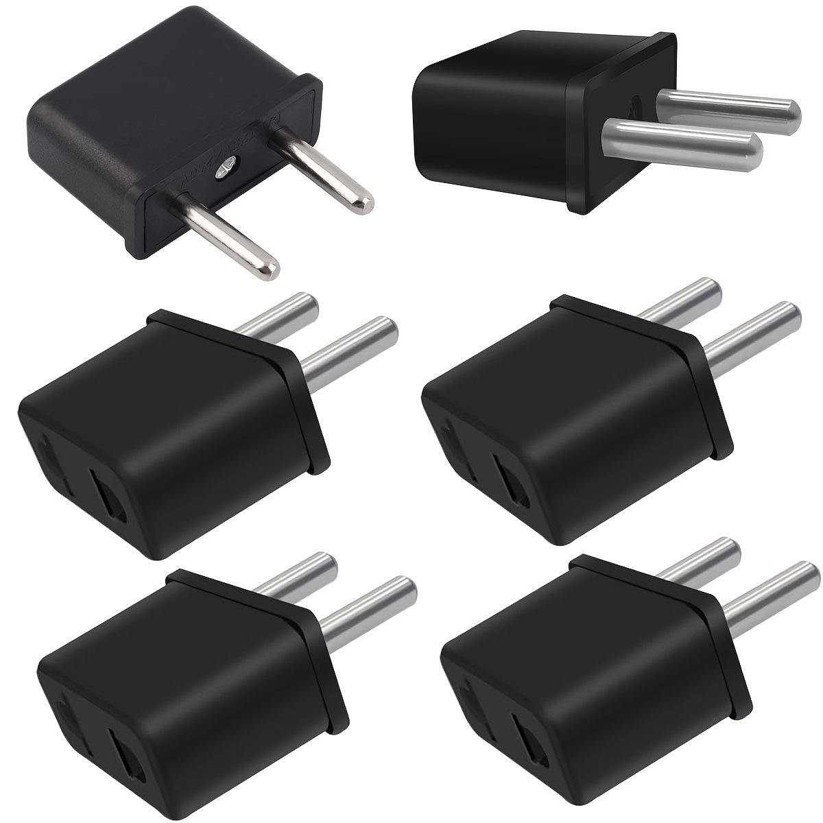 TEMU 6pcs Us To Europe Plug Adapters, Usa To European Travel Adapter Converter, Compact Usa To Eu Outlet Adapter For Mobile, Laptop & Camera ,