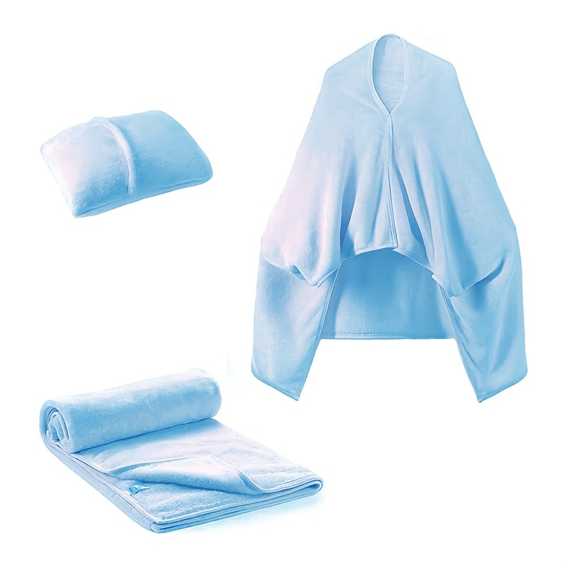 TEMU Versatile Wearable Cape Blanket With Sleeves - 2-in-1 Foldable Flannel Shawl & Travel Pillow, Office, Home, And Airplane Trips
