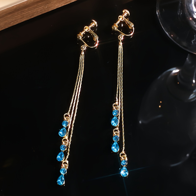 E-shop Vintage Elegante Tränenform Strass Glänzende Perlen Quasten Clip-Ohrringe, Kein Piercing Erforderlich