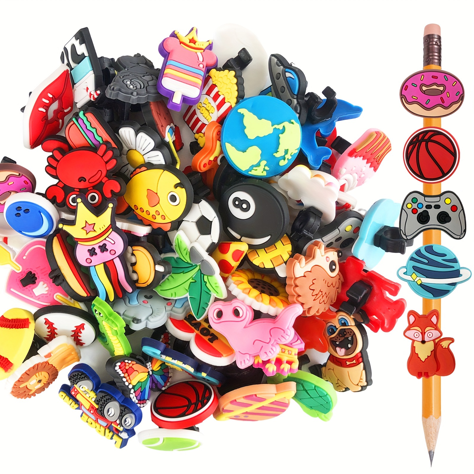 

60pcs Pencil Cap Decorations, Cute Pencil Caps, Cute Different Pencil Holder Decorations, Random Bulk Pen Cap Charms, School Prizes, Student Gifts And Classroom