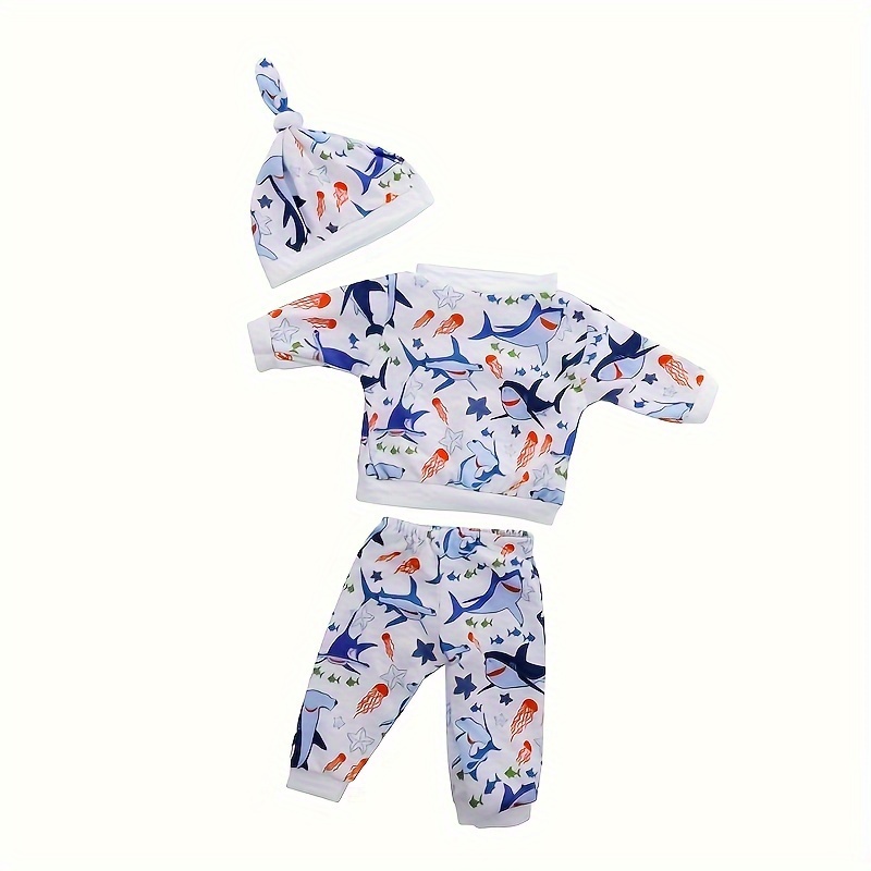Suitable For A 3pcs Set Of 17-18 Inch Toy Clothes With Shark Patterns, Holiday Gifts, Christmas Presents (dolls Not Included)