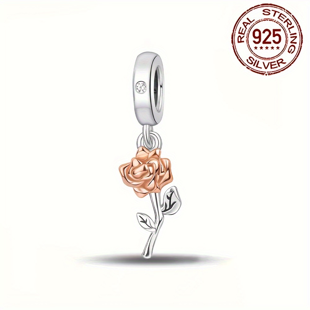 

Pendentif Rose en Argent S925, Adapté pour Chaîne Os de de Base, Cadeau Élégant pour Dames