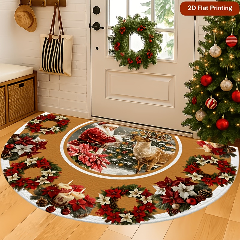 TEMU Zerbino natalizio a porta con design a e innevata - Antiscivolo e antipolvere per uso interno/esterno, decorato in , verde, e per le feste.