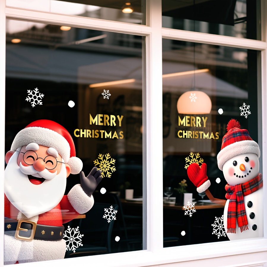 2 Vellen van 45cm*60 cm Kerst Raamstickers, Een Santa Claus en een Sneeuwpop Glasdecals voor Thuisrammen Feestelijke PVC Elektrostatische Kleeffolie Herbruikbaar om Festiviteit te Creëren