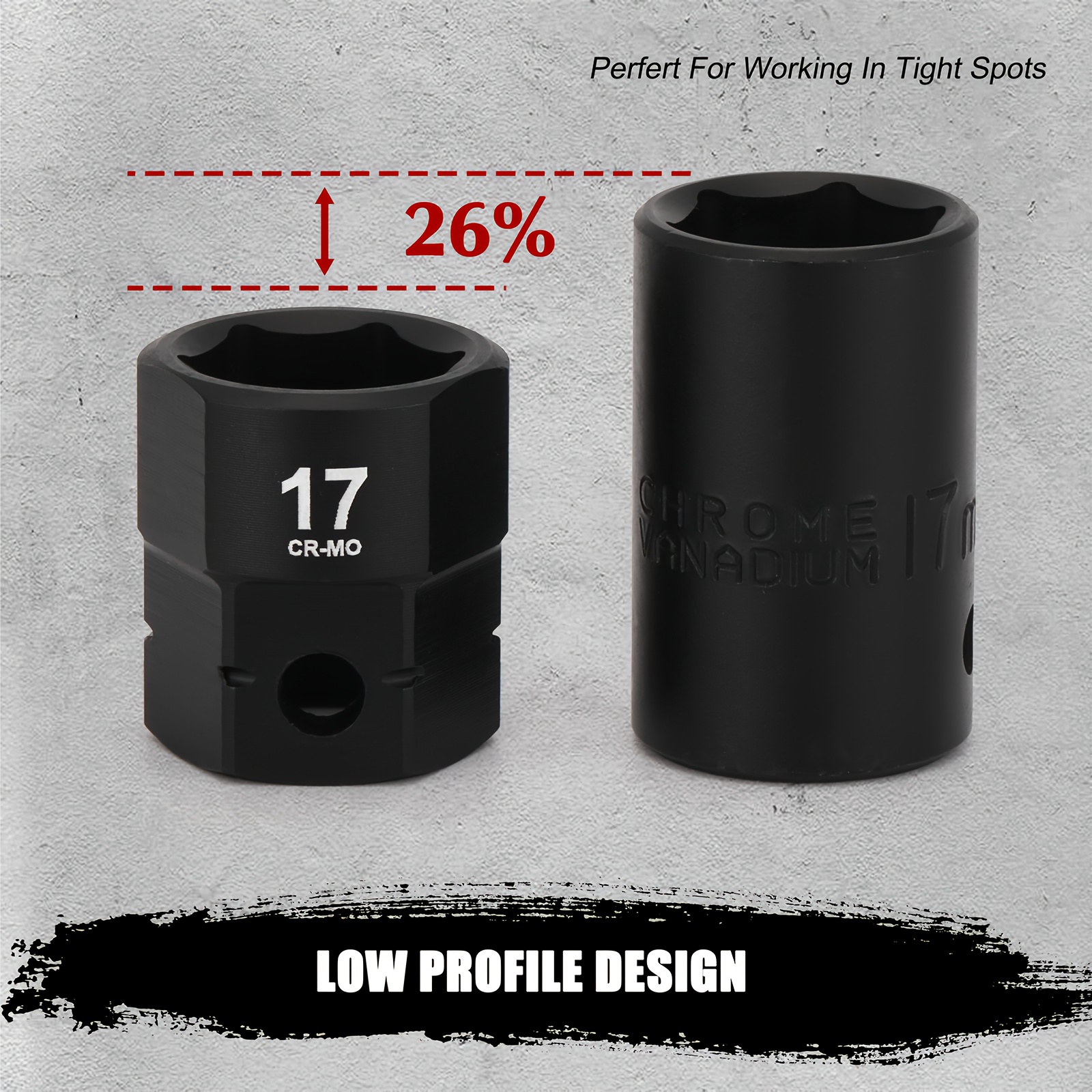 15pcs 1/2" Drive Low Profile Nano Impact Socket Set
