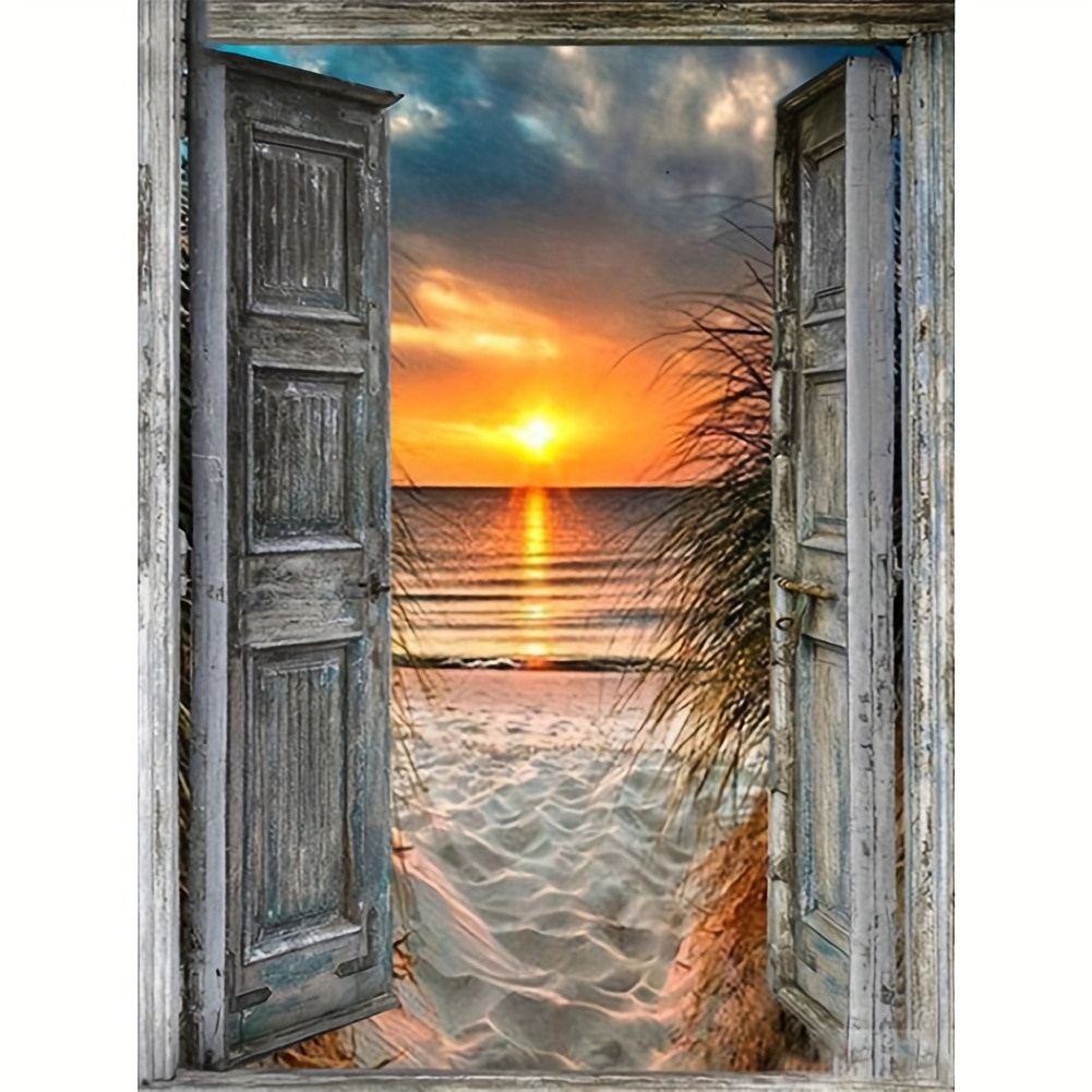 

1pc Diy 5d Diamond Painting Kit - Beach Sunset Scene, 15.8x19.7in, Round Acrylic Diamonds, Embroidery Art For Wall Decor, Wall Decor Kit|vintage Door Artwork|textured Embroidery